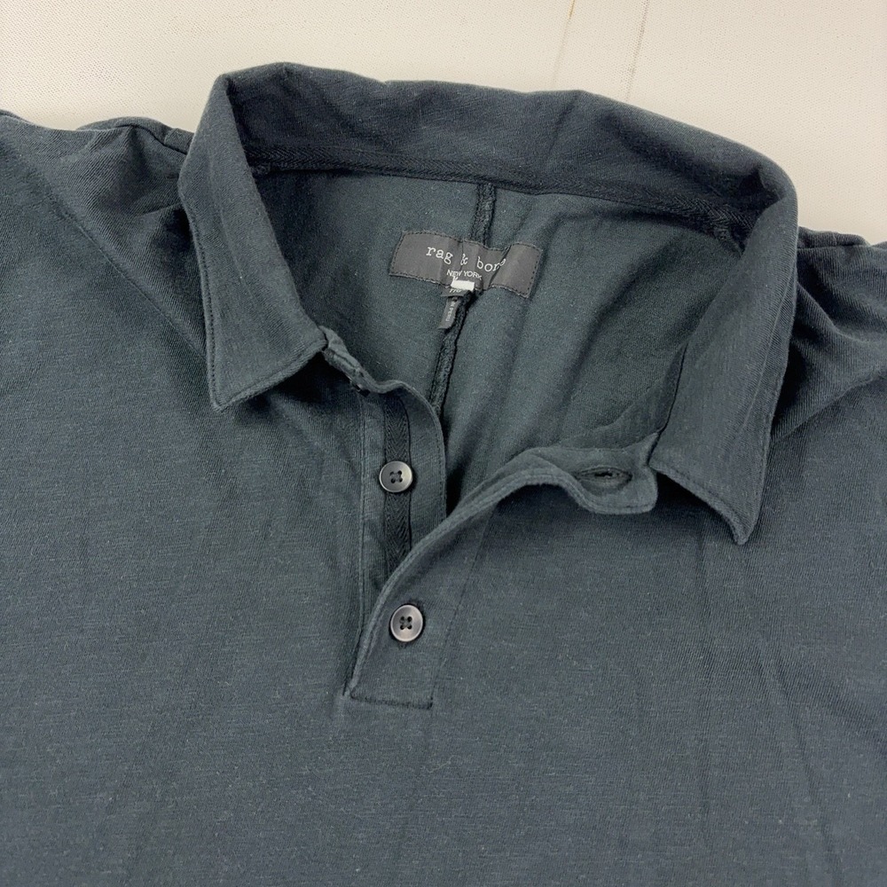 Rag & Bone Polo Shirt Mens 2XL Gray Solid Cotton Jersey Casual Short Sleeve